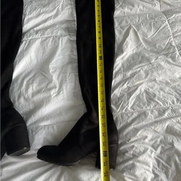 Black Over-the-Knee Heeled Boots with Lace-Up – Size 7 Unbranded - Picture 4 of 12